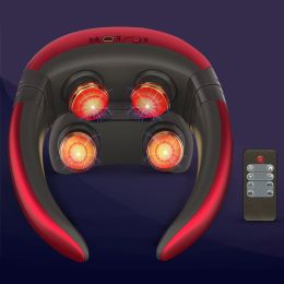 Color: RedEnglish version - Smart Electric Pulse Back and Neck Massage 4 Heads Pain Relief Tool Health Care Relaxation Cervical Vertebra Physiotherapy