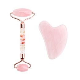 Color: Petal, Model: Opp-1pc, Style:  - Rose Quartz Roller Slimming Face Massager Lifting Tool Natural Jade