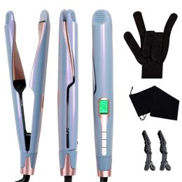 Color: Blue, power: UK - New 2 In 1 Flat Iron Curler Twist Professional Dual Voltage Titanium Tourmaline Ionic Ceramic Hair Straightener