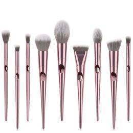 Appearance Color: PINK - 10 long rod thumbprint makeup brushes