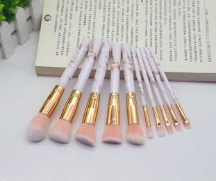 Color: Pink, quantity: Q10pcs - 15 Marbled Design Makeup Brushes Set